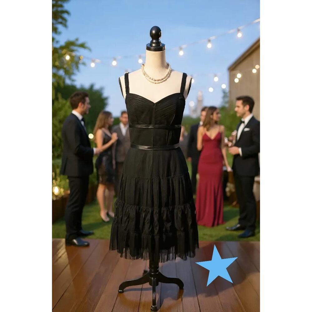 Antonio Melani Black Vintage 40s Look Old Hollywood Lace Cocktail Dress 10 L NEW - Picture 3 of 14